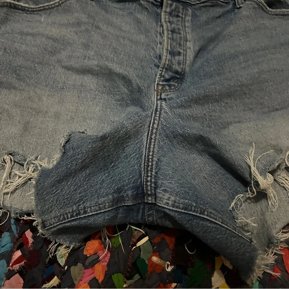 Abercrombie & Fitch Blue Jean The Dad Short High Rise Womens Plus Size 20 Frayed